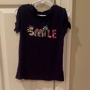 Kids Black Tee with Colorful Sequin 'Smile' Design